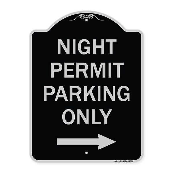 Signmission Night Permit Parking W/ Right Arrow Heavy-Gauge Aluminum Sign, 24" x 18", BS-1824-23856 A-DES-BS-1824-23856 - main